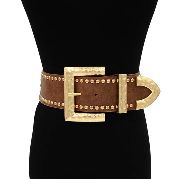 Wide Waist Statement Belt with Gold Buckle main image 4